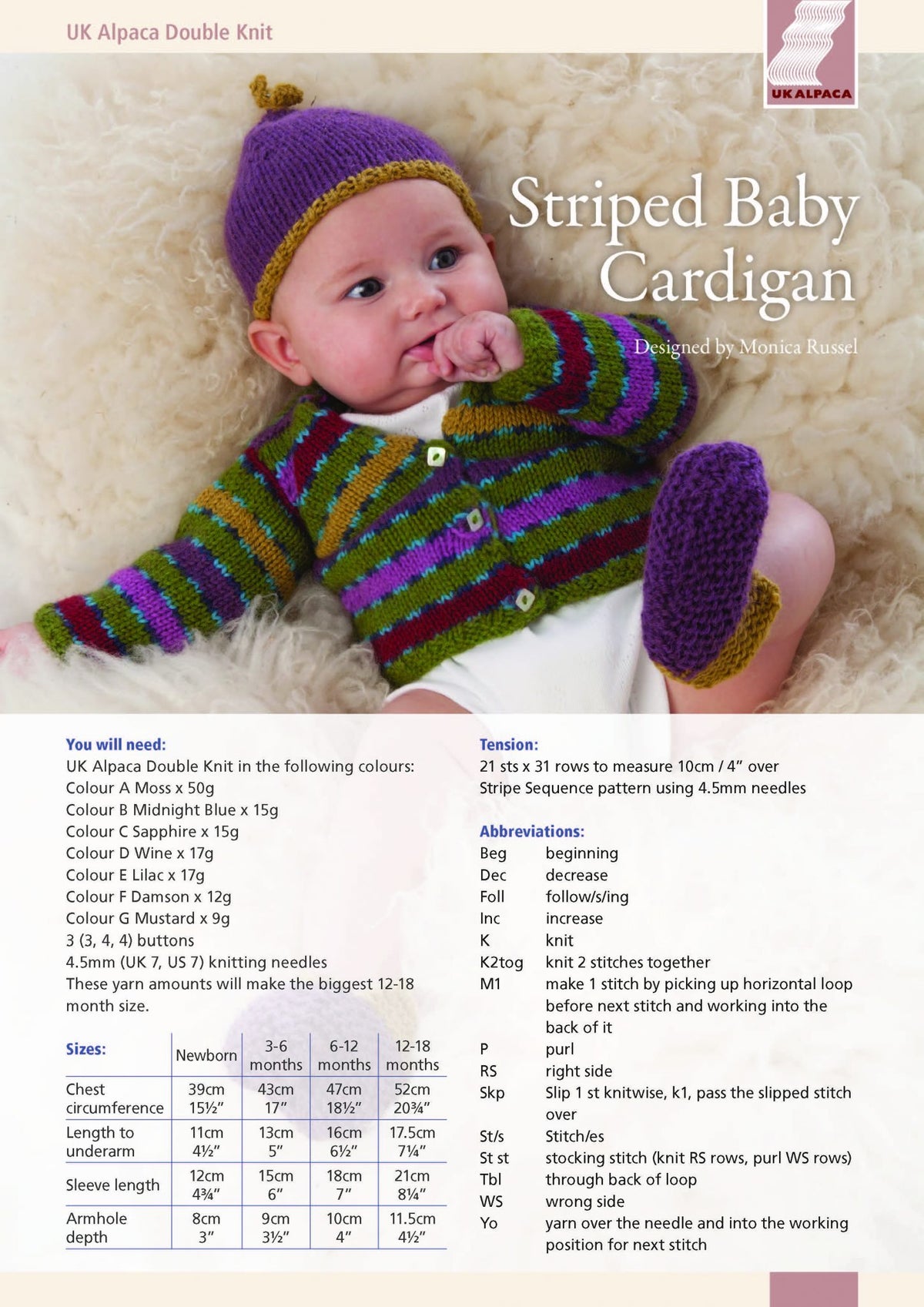 image of Striped Baby Cardigan by Monica Russel